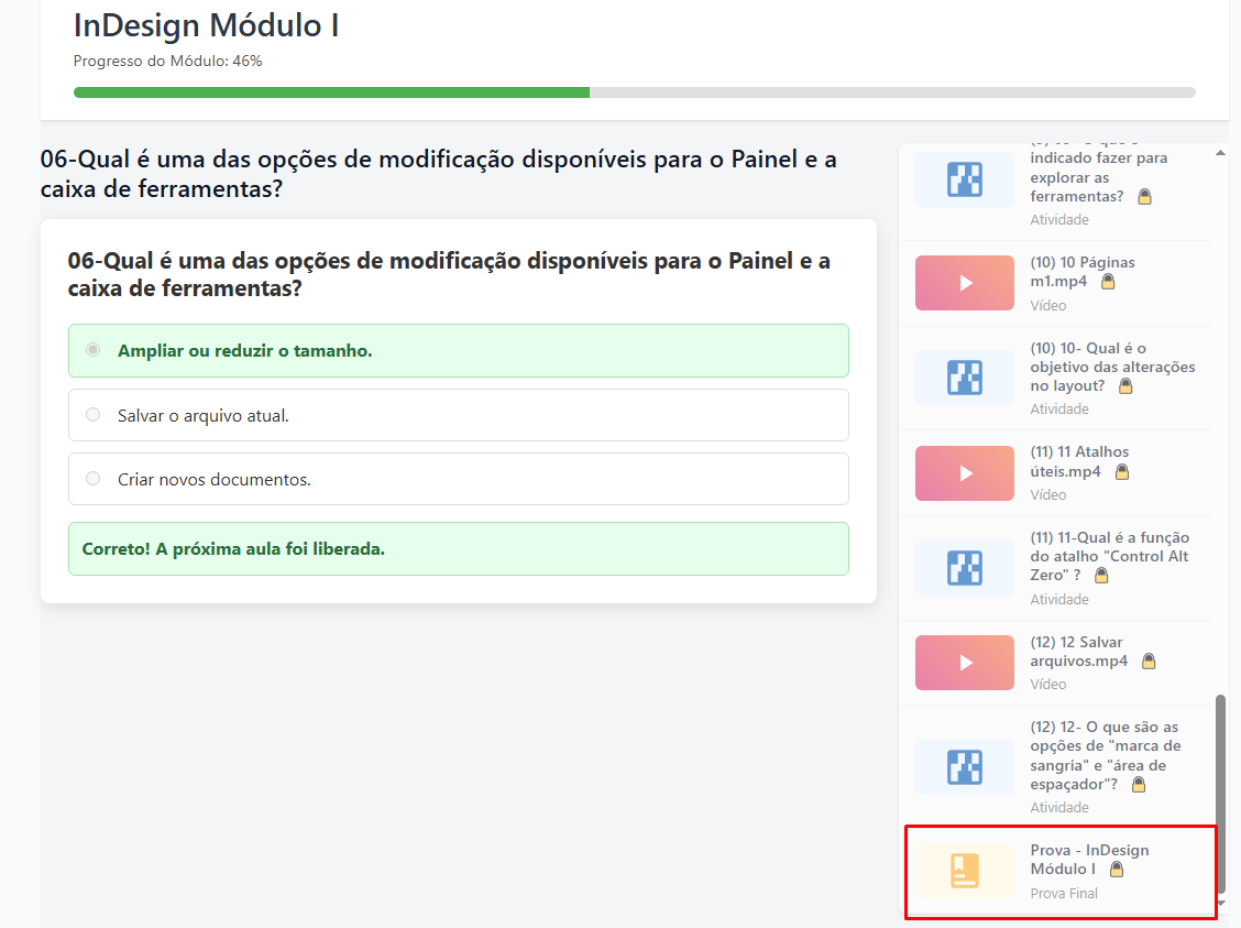 Tela de bloqueio de 24h da Prova